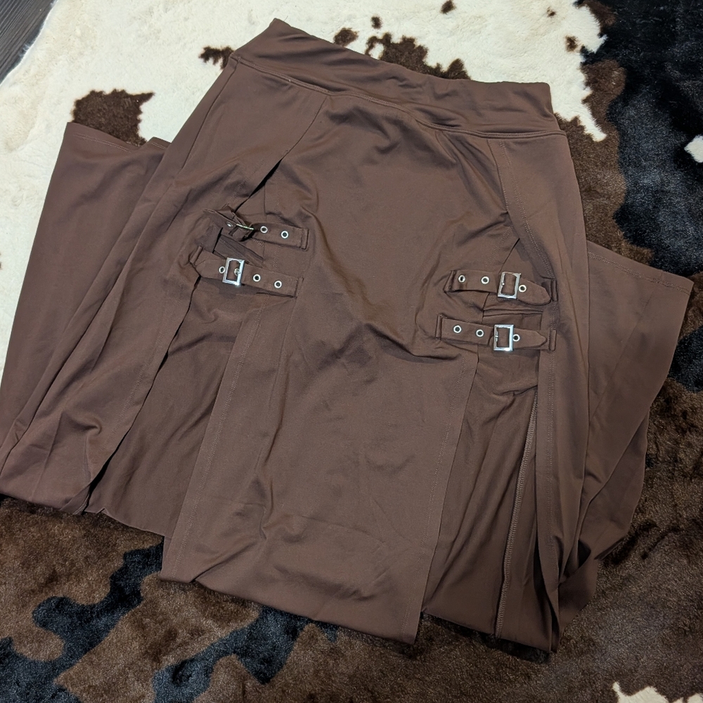 HALARA Brown Everyday Maxi Skirt with Buckle Detail
